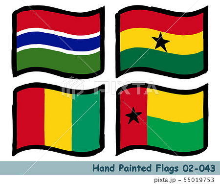 手描きの旗アイコン,ガンビアの国旗,ガーナの国旗,ギニアの国旗,ギニアビサウの国旗