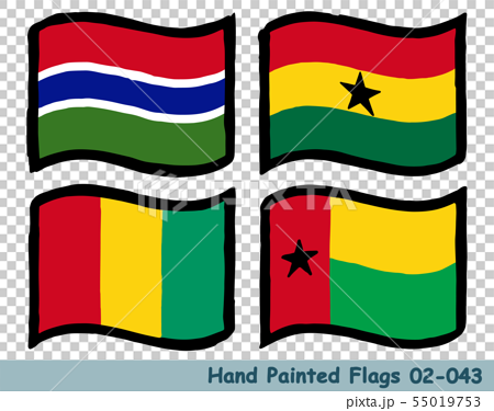 手描きの旗アイコン ガンビアの国旗 ガーナの国旗 ギニアの国旗 ギニアビサウの国旗のイラスト素材