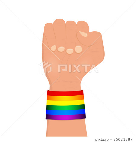 Clenched fist wearing rainbow colored lgbt Clenched fist wearing rainbow colored lgbt 55021597