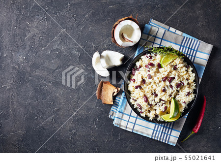 Caribbean Rice and Red Beans , top view Caribbean Rice and Red Beans , top view 55021641
