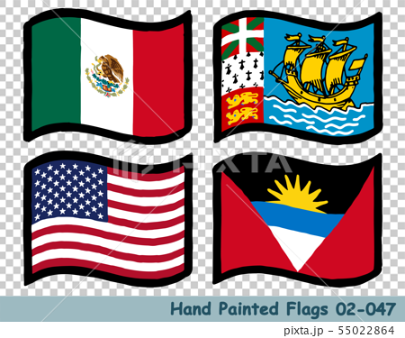 手描きの旗アイコン メキシコの国旗 サンピエール ミクロンの旗 アメリカの国旗 アンティグア バーブのイラスト素材