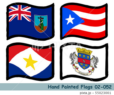 手描きの旗アイコン モントセラトの旗 プエルトリコの旗 サバ島の旗 サン バルテルミー島の旗のイラスト素材