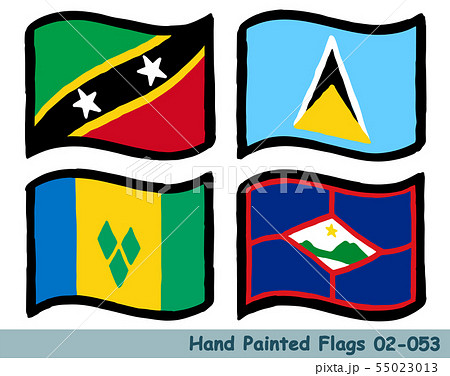 手描きの旗アイコン,セントクリストファー・ネイビスの国旗,セントルシアの国旗,セントビンセント・グレ