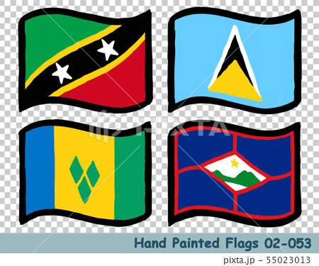 手描きの旗アイコン セントクリストファー ネイビスの国旗 セントルシアの国旗 セントビンセント グレのイラスト素材