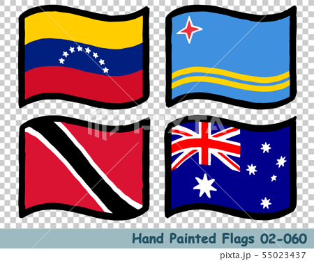 手描きの旗アイコン ベネズエラの国旗 アルバの国旗 トリニダード トバゴの国旗 オーストラリアの国旗のイラスト素材