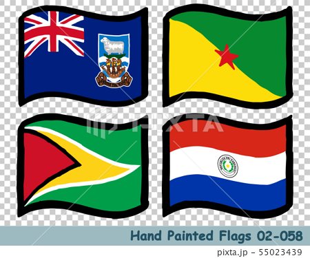 手描きの旗アイコン フォークランド諸島の旗 ギアナの旗 ガイアナの国旗 パラグアイの国旗のイラスト素材