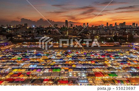top view of busy Asian street food at Bangkok 55023697