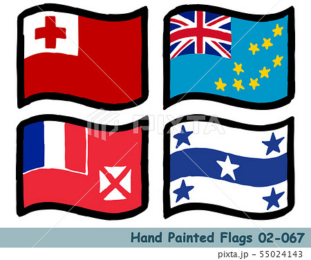 手描きの旗アイコン,トンガの国旗,ツバルの国旗,ウォリス・フツナの旗,ガンビエ諸島の旗