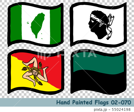 手描きの旗アイコン 台湾の国旗 コルシカ島の旗 シチリアの旗 テセルの旗のイラスト素材
