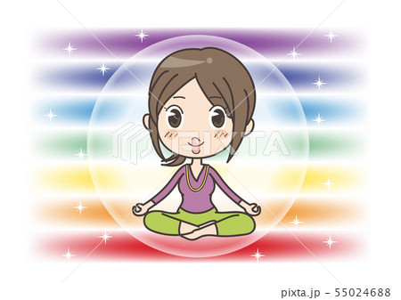 瞑想と7つのチャクラ - 目を開けた - 女性のポーズ 55024688