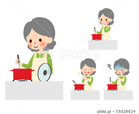 料理をするおばあちゃんのイラスト素材