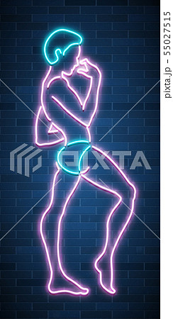 Neon Silhouette Banner Sexy Guy Figure Manのイラスト素材