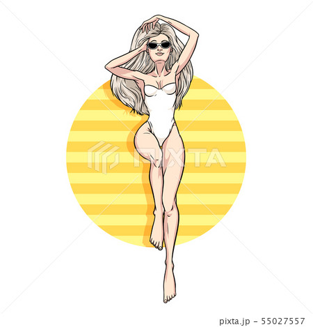 Young beautiful blonde woman in swimsuit. Beach Young beautiful blonde woman in swimsuit. Beach 55027557