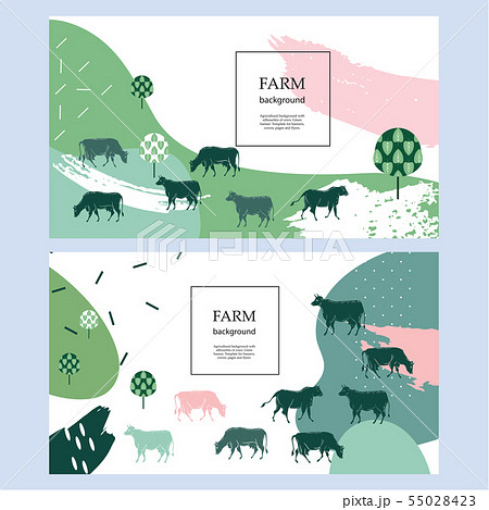 Horizontal agricultural banner. Background for covers, flyers, banners. Silhouettes of cows. 55028423