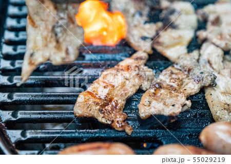 バーベキューで焼いた肉 バーベキューで焼いた肉 55029219