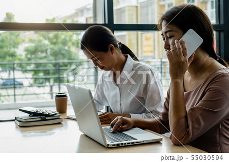 Business adviser analyzing financial figures Business adviser analyzing financial figures 55030594
