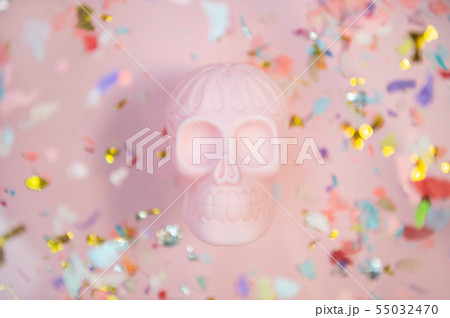Halloween human pink skull on pastel background with free space for text. 55032470