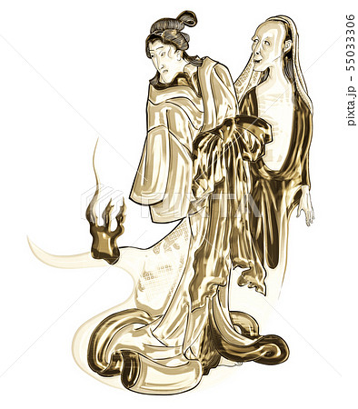 昔ばなしの戯猫又年とへて古寺に怪をなす図 女性とおばけ 金 昔ばなしの戯猫又年とへて古寺に怪をなす図 女性とおばけ 金 55033306