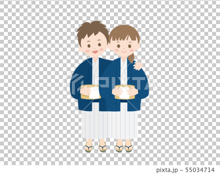 温泉 浴衣を着た若いカップルのイラスト 55034714