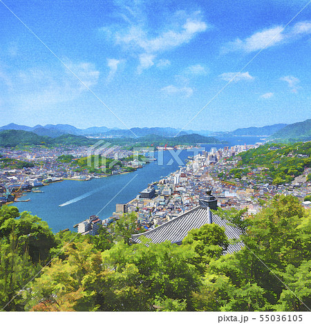 絵画 尾道風景 イラスト 諸所尾道百景 浄土寺庭園 Shujiro Maruhata