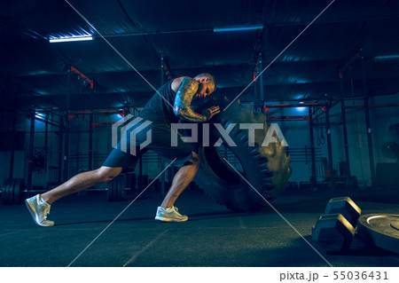 Young healthy man athlete doing exercise in the gym Young healthy man athlete doing exercise in the gym 55036431