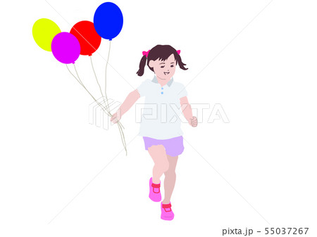 風船と女の子のイラスト素材