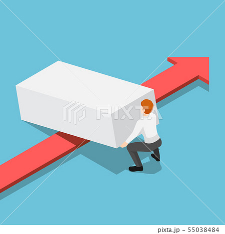 Isometric businessman lifting up obstacle to let Isometric businessman lifting up obstacle to let 55038484