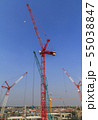 Construction site with many construction cranes. 55038847