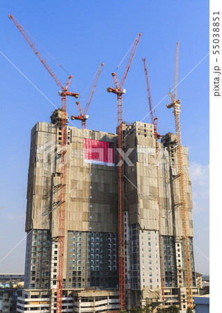 Construction high-rise building with crane. 55038851