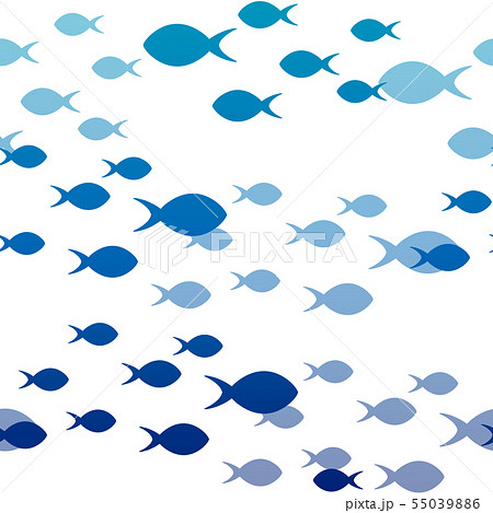 魚の群れシルエットのシームレスパターンのイラスト素材 55039886