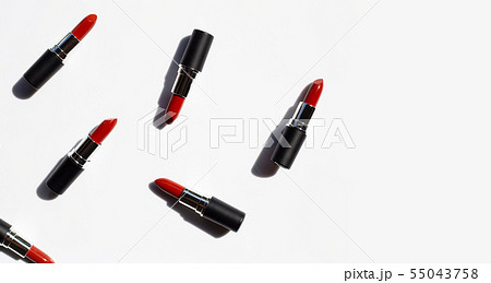 Flat lay composition, Lipsticks on white Flat lay composition, Lipsticks on white 55043758