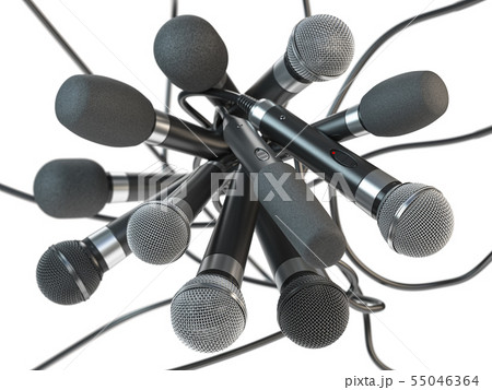 Many microphones isolated on white. Press 55046364