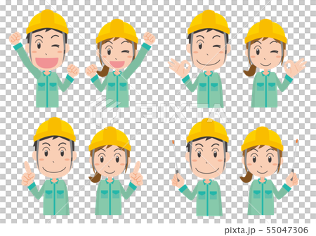 作業員ヘルメット男女ポーズ上半身セット 55047306
