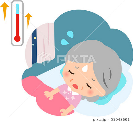暑くて寝苦しそうなシニア女性 55048601