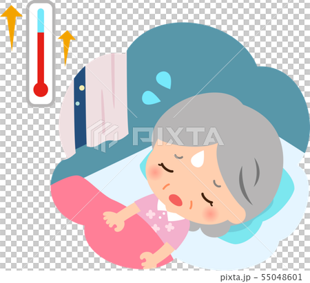 暑くて寝苦しそうなシニア女性 55048601