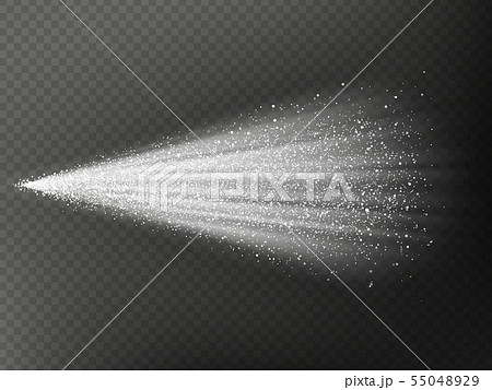 Airy water hazy mist of atomizer. Fog sprayer cosmetic effect isolated on dark transparent 55048929