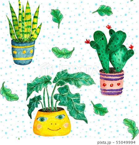 Indoor plants, watercolor seamless pattern Indoor plants, watercolor seamless pattern 55049994