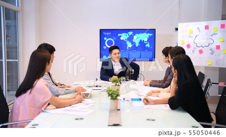 Business concept. The manager announces the good 55050446