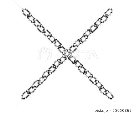 Realistic metal chain texture. Silver color cross 55050865