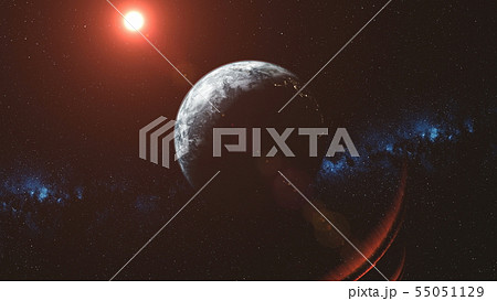 Epic earth orbit observation red sun beam glow 55051129