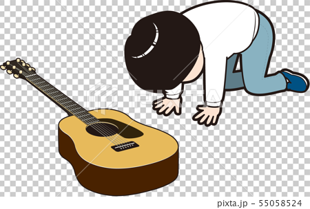 アコースティックギターに挫折する男性のイラスト素材