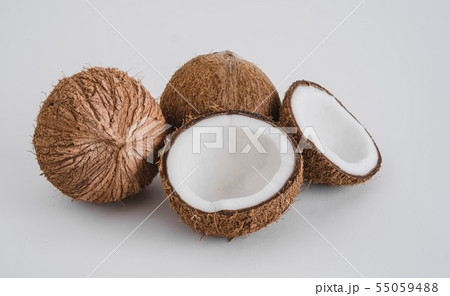 Close-Up Of Coconut Against White Background 55059488