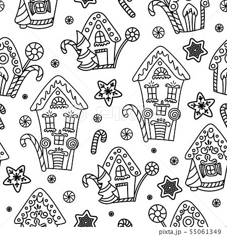 Christmas seamless pattern with gingerbread house 55061349