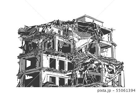 Collapsed building earthquake explosion fire 55061394