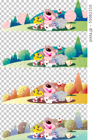 可愛い動物の四季のイラスト素材