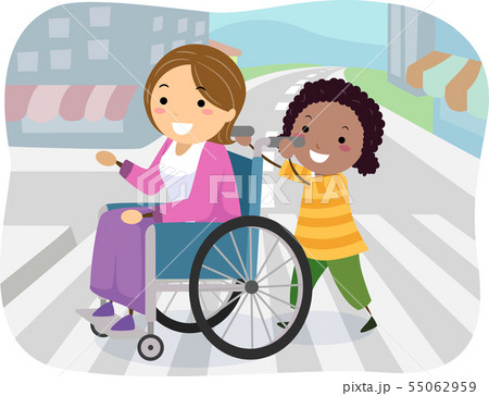 Stickman Kid Girl Cross Street Wheelchair Stickman Kid Girl Cross Street Wheelchair 55062959