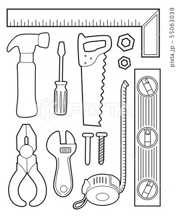 Construction tools isolated coloring page for kids