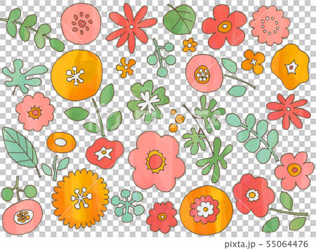 Hand drawn watercolor style flower assortment Hand drawn watercolor style flower assortment 55064476