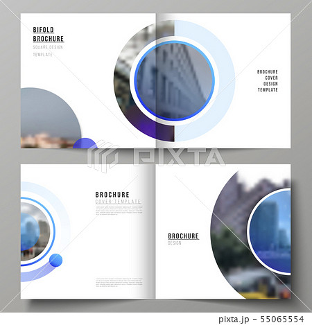 The vector illustration of the editable layout of two covers templates for square design bifold 55065554