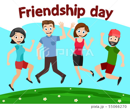 Happy friends jump on the lawn. World friendship 55066270